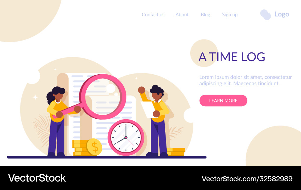 Concept time log man and woman with magnifying Vector Image