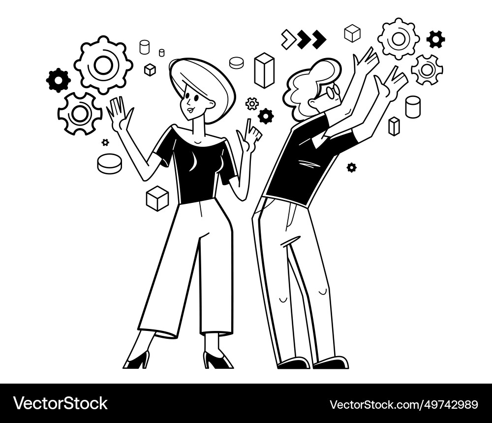 Creative workers doing some job and creating Creative workers doing some job and creating vector image
