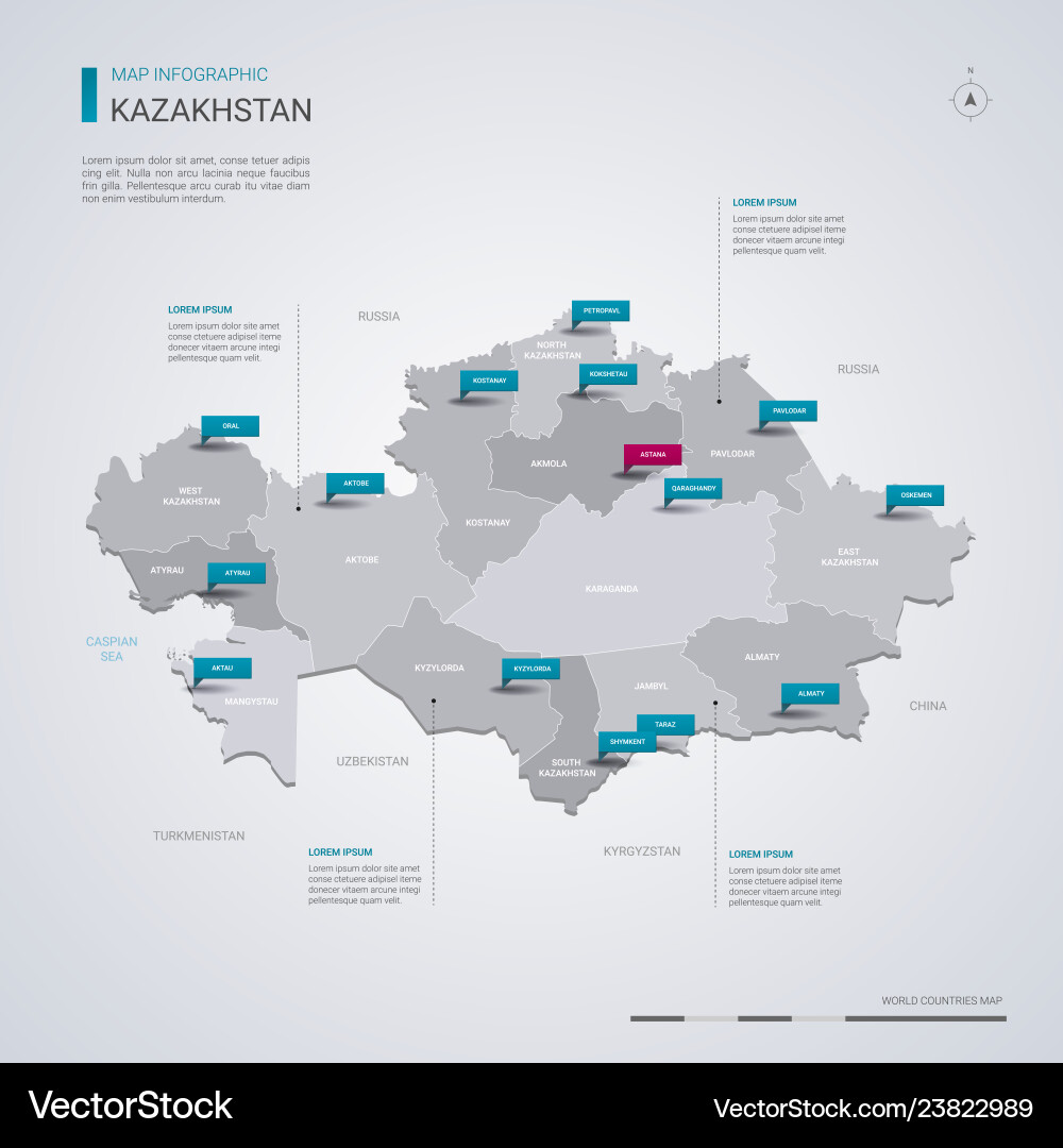 Kazakhstan Map with Pointer Infographic vector image
