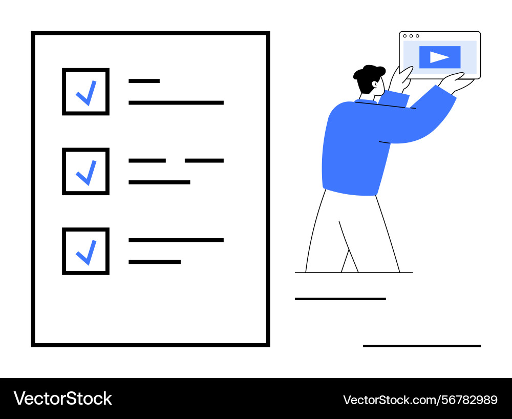 Man checking tasks and holding video player screen vector image