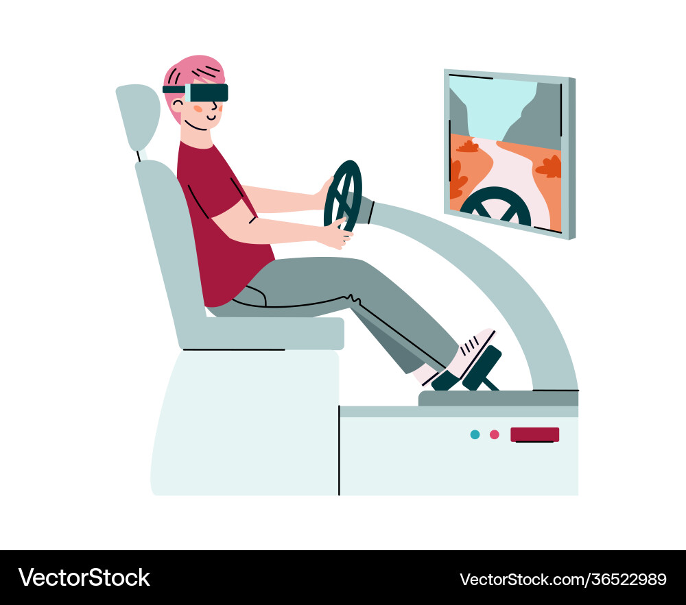 Man in vr glasses play or learning to drive car Man in vr glasses play or learning to drive car vector image