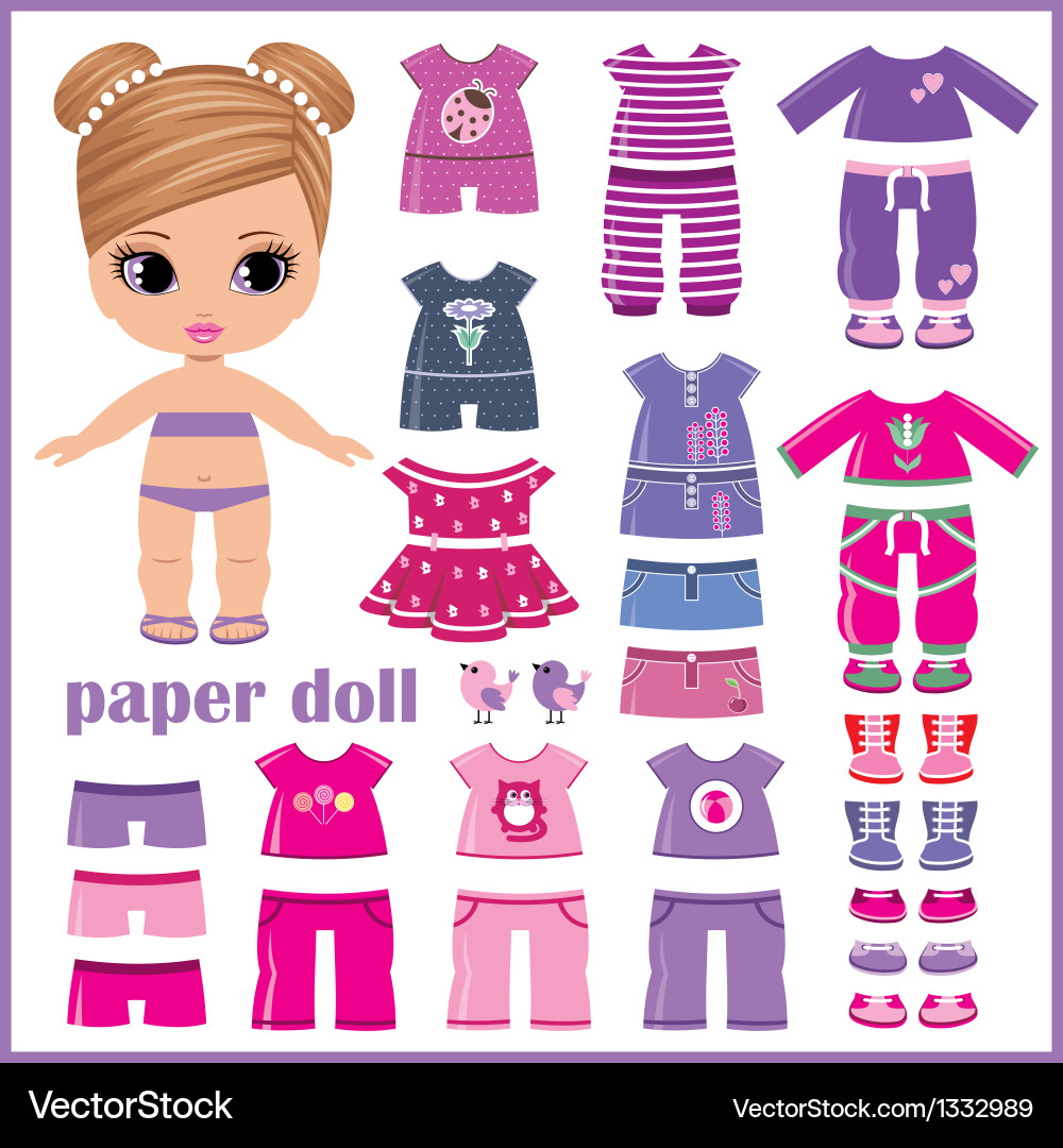 Paper doll with clothes set vector image