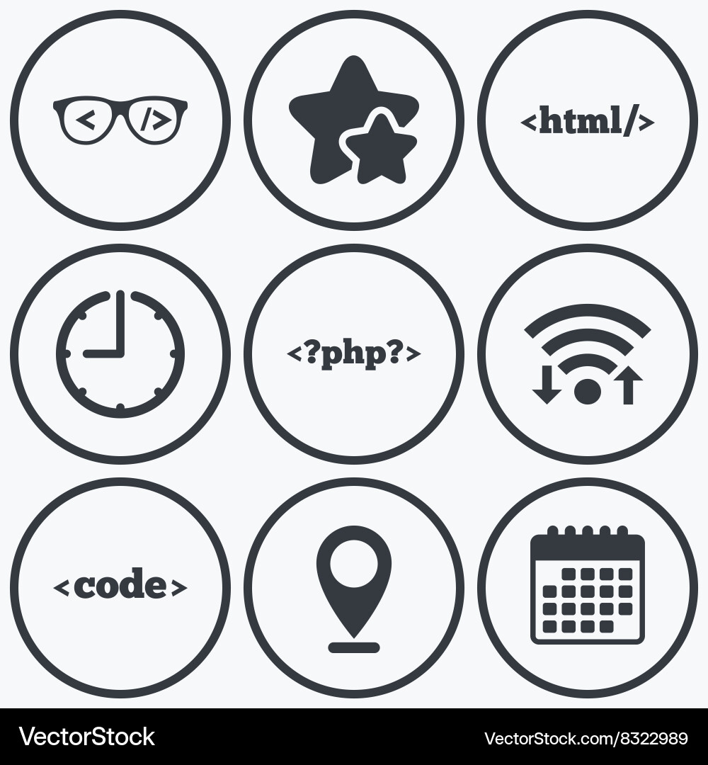 Programmierer Codierer Gläser html Markup Sprache vektorbild