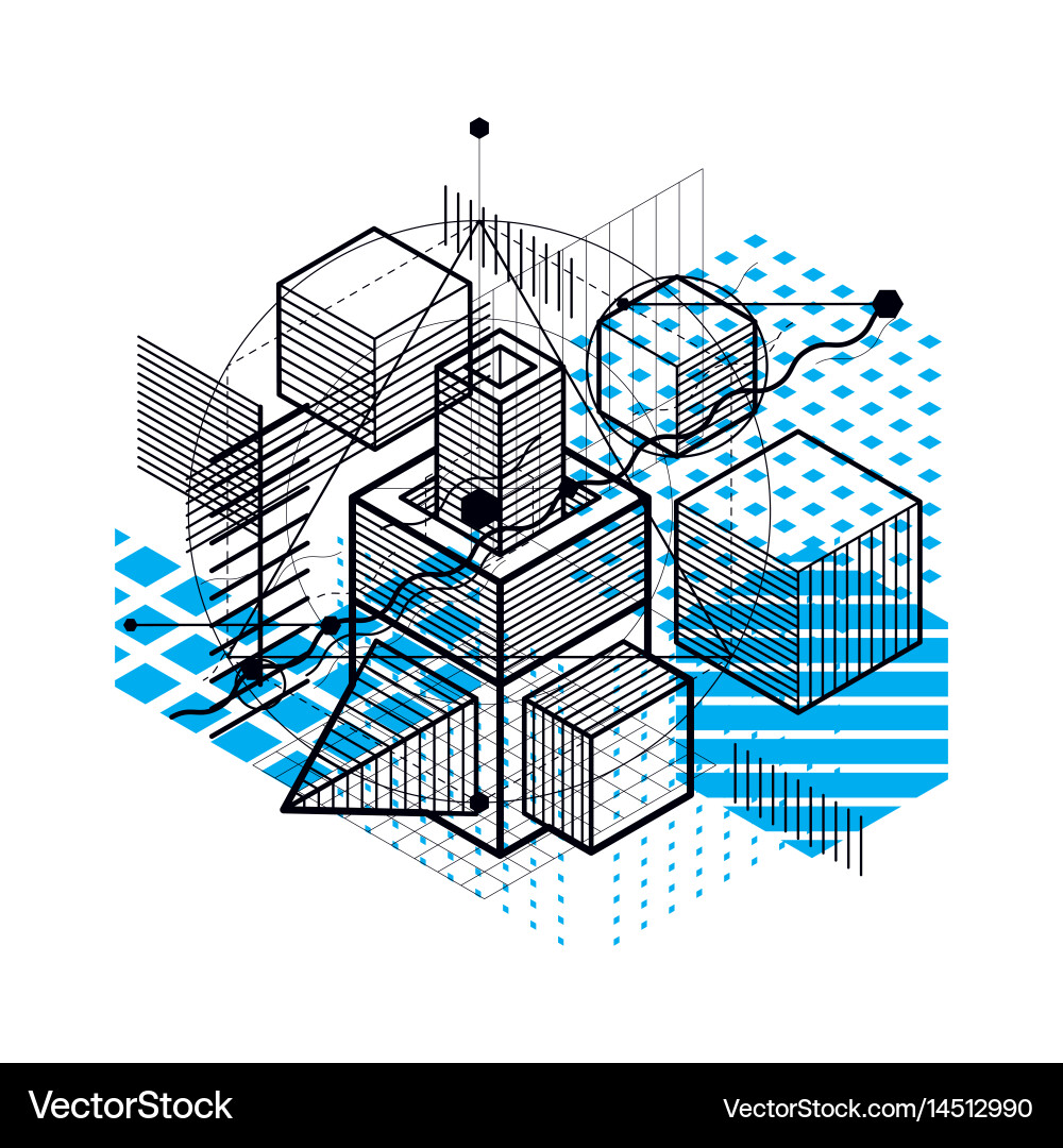 Abstract design with 3d linear mesh shapes vector image