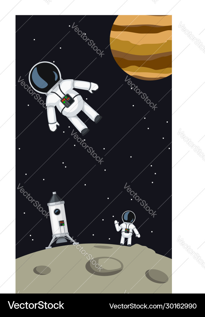 Astronauts with spaceship on moon Astronauts with spaceship on moon vector image