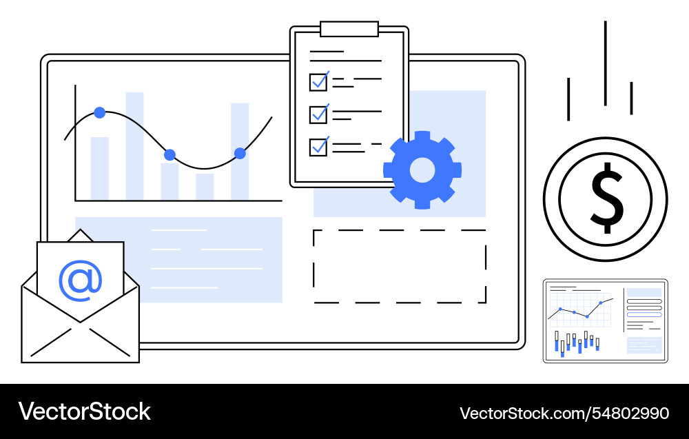 Business data analysis with charts checklists Business data analysis with charts checklists vector image