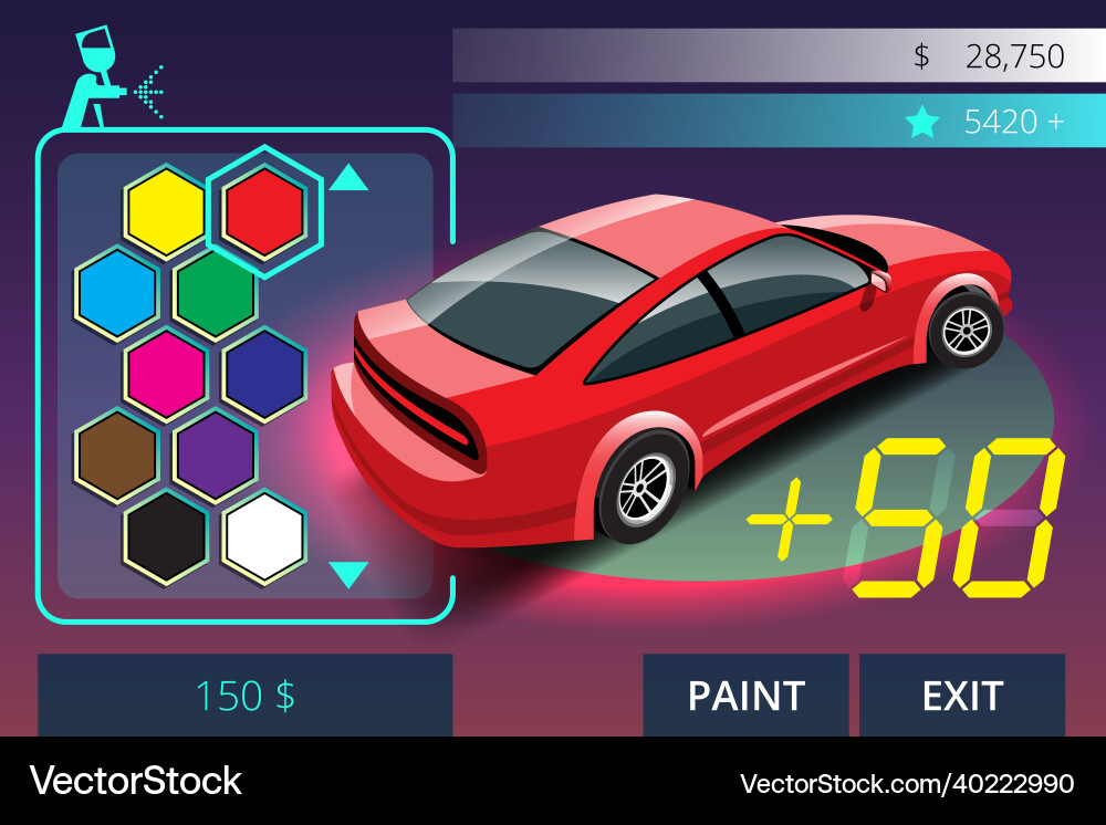Car racing game in display menu juning Car racing game in display menu juning Vector Image