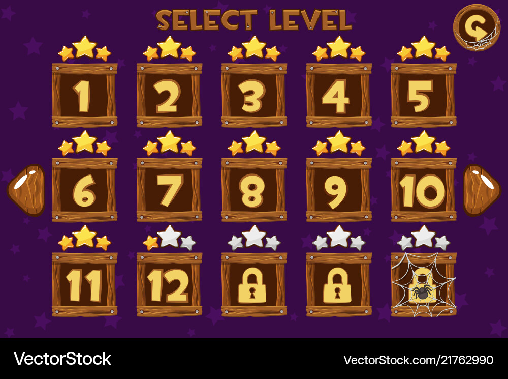 Cartoon wooden level selection screen game ui set Cartoon wooden level selection screen game ui set vector image