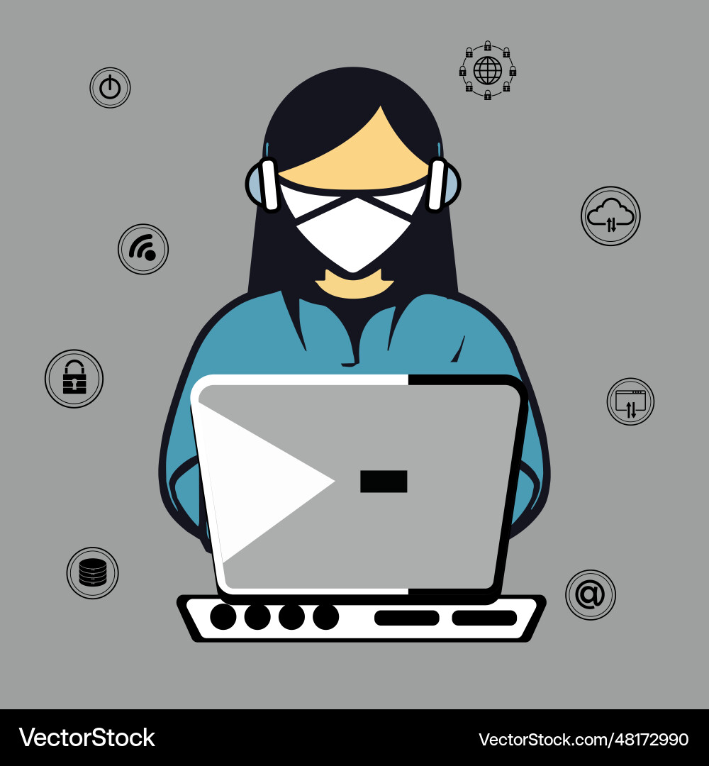 Computer hacker with laptop icon Computer hacker with laptop icon vector image