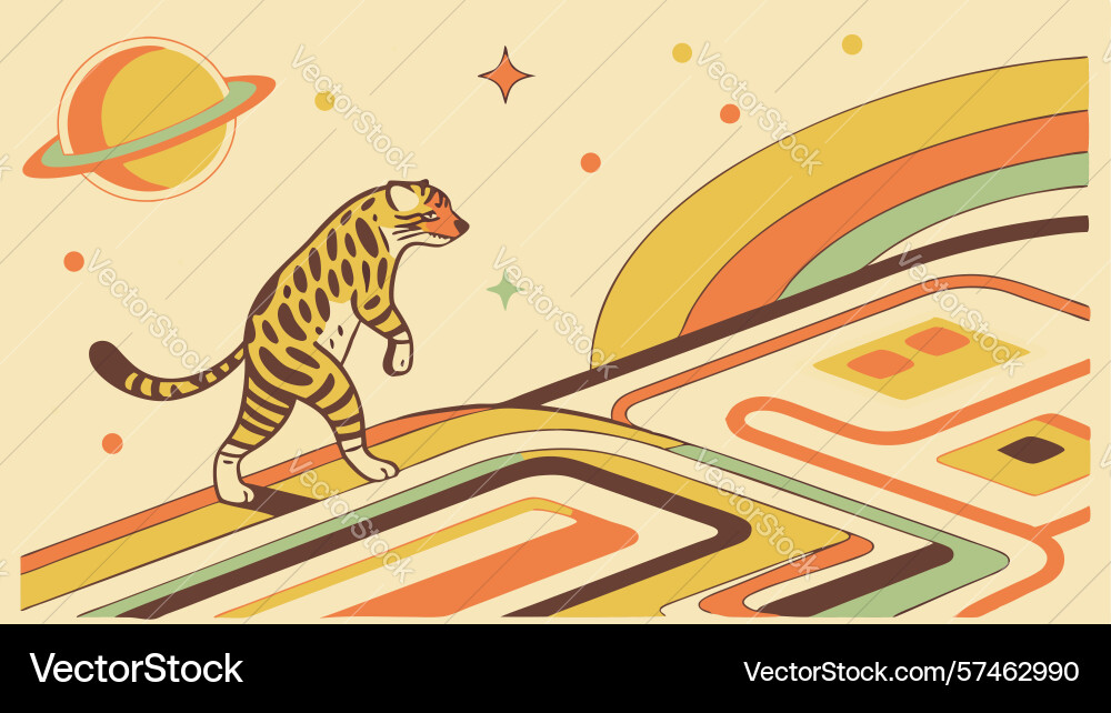 Cosmic predator tiger on circuit path vector image