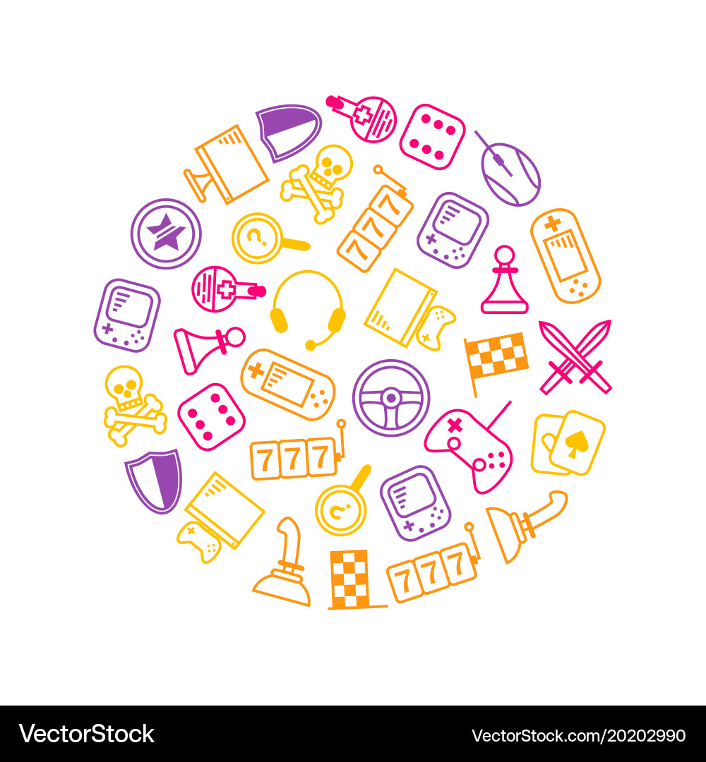 Gambling table and computer game thin line round Vector Image
