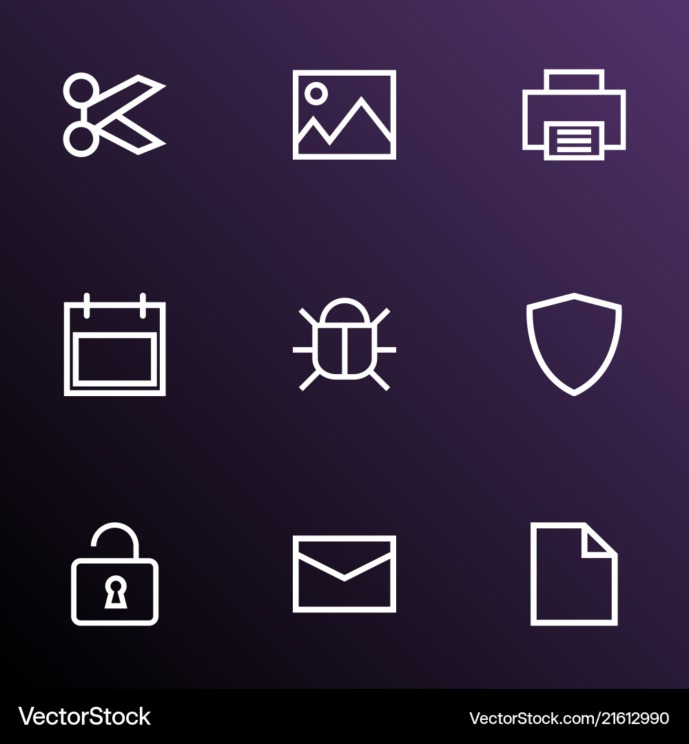 Interface icons line style set with date picture Interface icons line style set with date picture vector image
