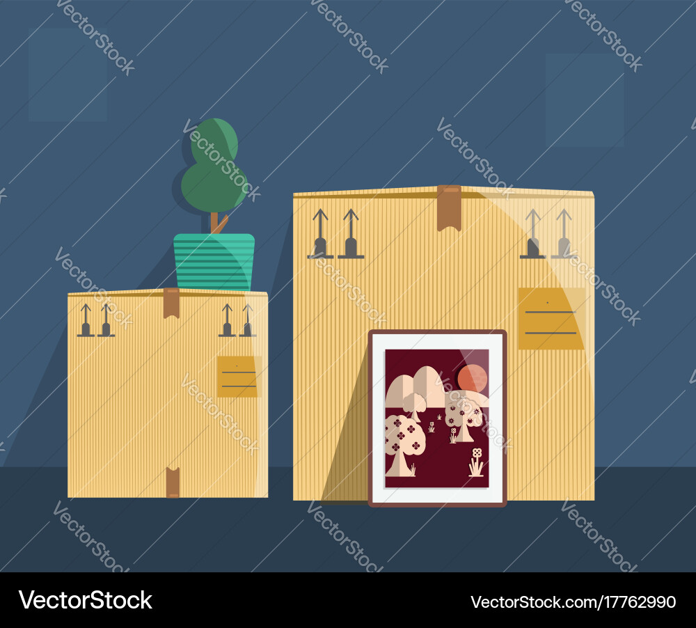 Moving boxes with space inside the mural Vector Image