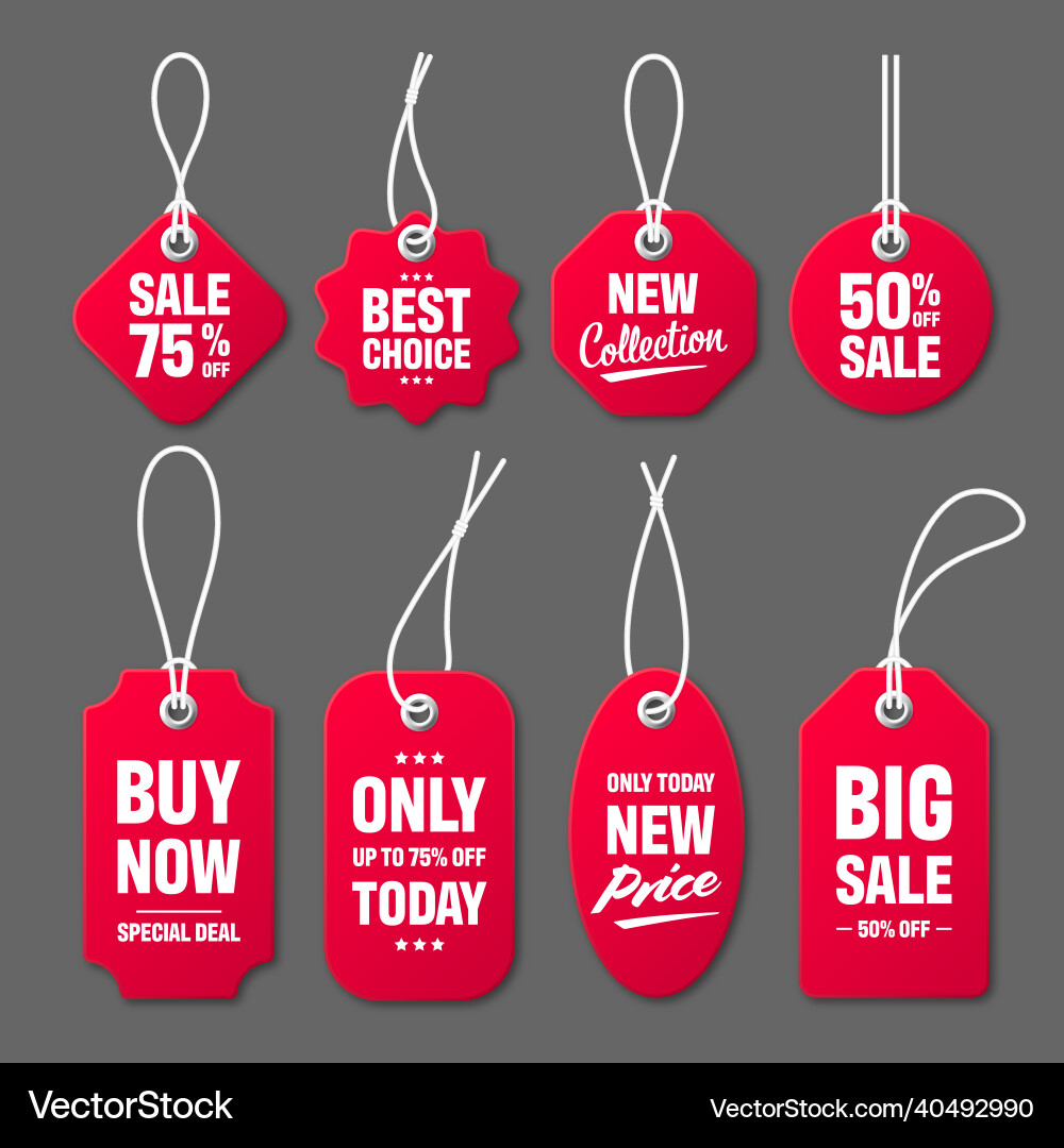 Red Price Tags with White String Vector Image