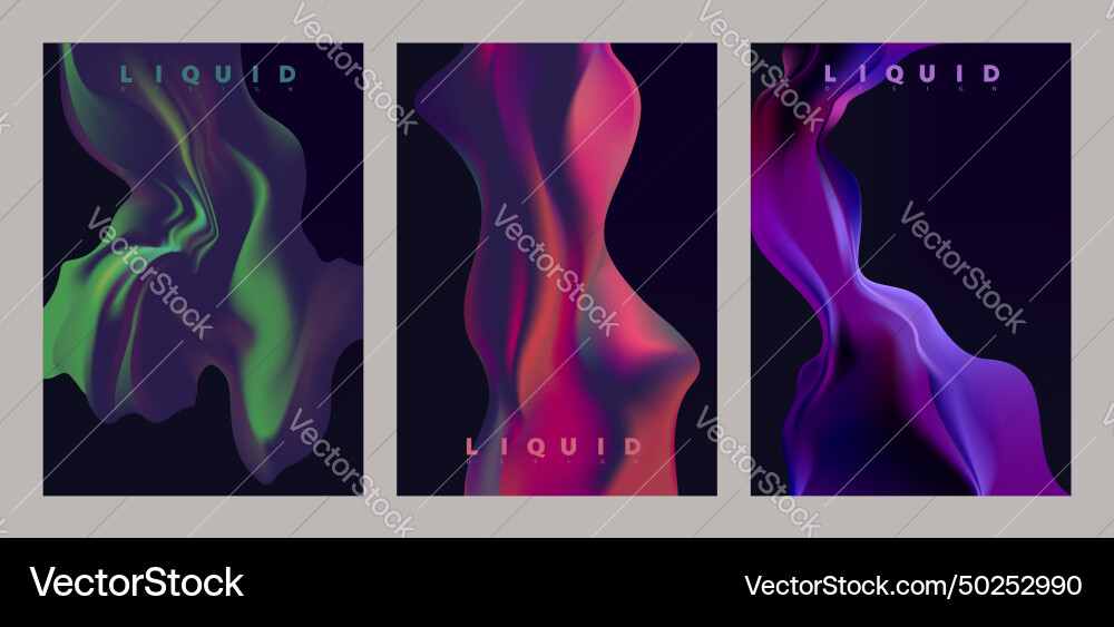 Set of color fluid shape on dark background vector image