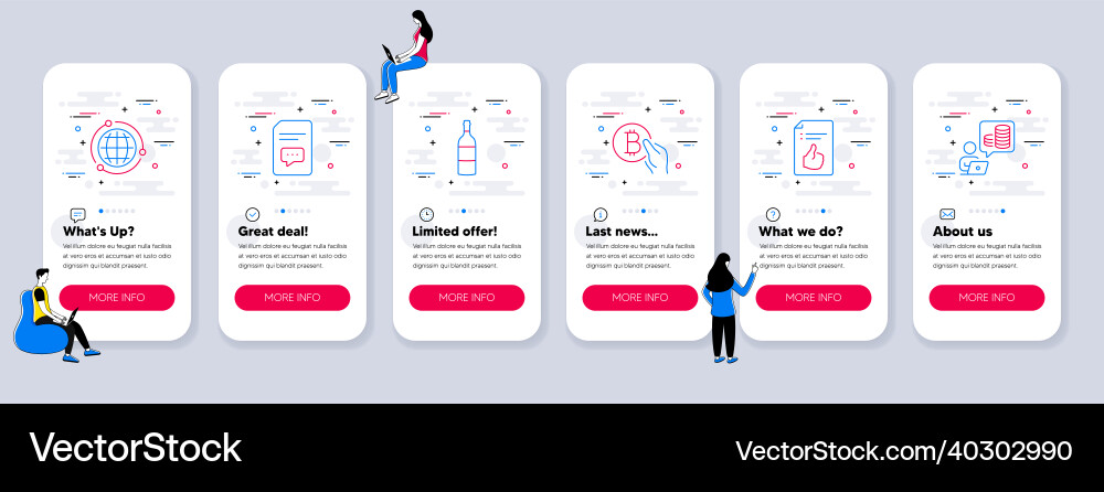 Set of line icons such as globe comments Vector Image