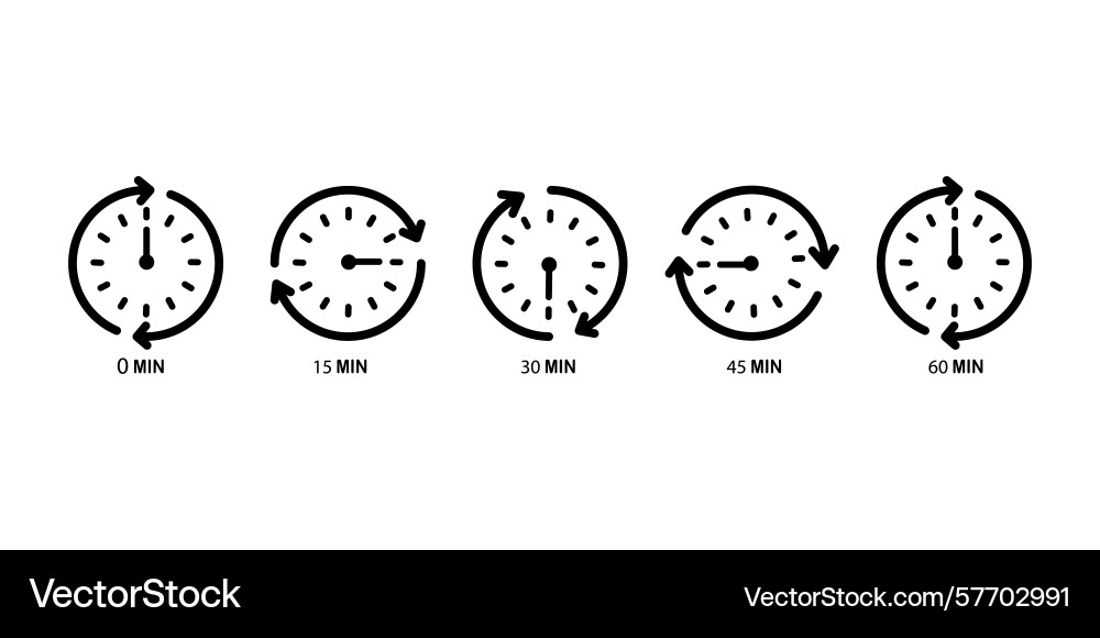 0 bis 60 Minuten Pfeil Timer in Uhr weise 0 bis 60 Minuten Pfeil Timer in Uhr weise Vektorbild