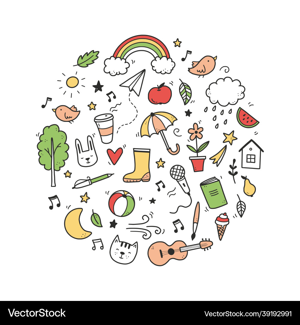 Cute doodle with cloud rainbow sun animal Cute doodle with cloud rainbow sun animal vector image