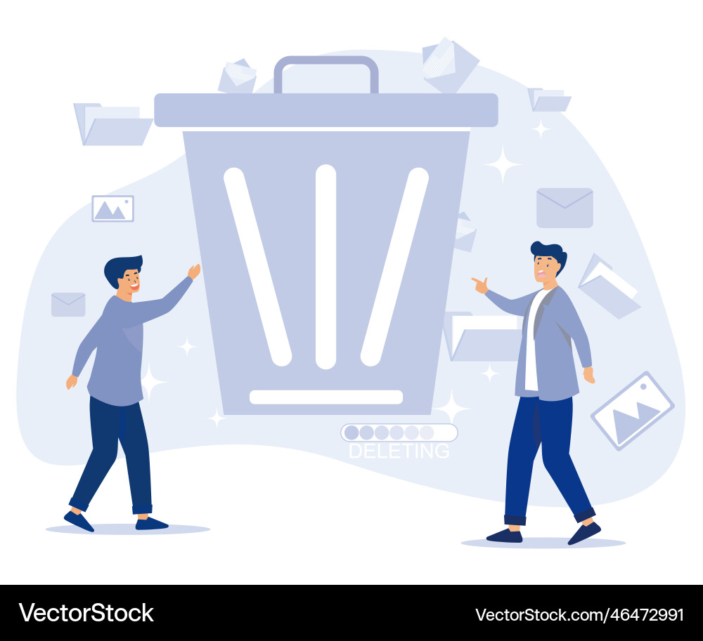 Delete concept tiny people deleting data flat Delete concept tiny people deleting data flat vector image