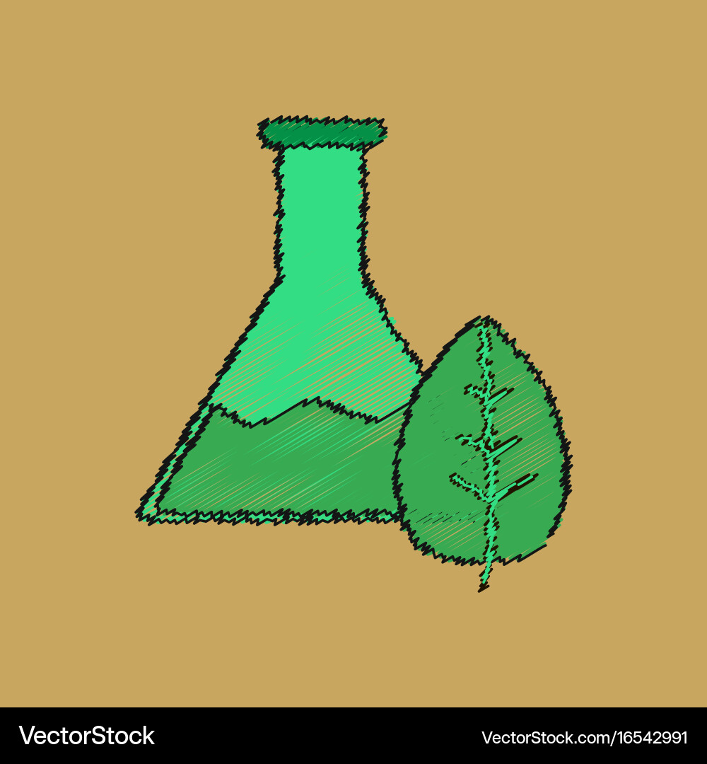 Flat shading style icon lab flask with leaf Vector Image