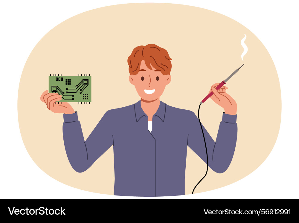 Man engineer with electronic circuit and power Man engineer with electronic circuit and power Vector Image