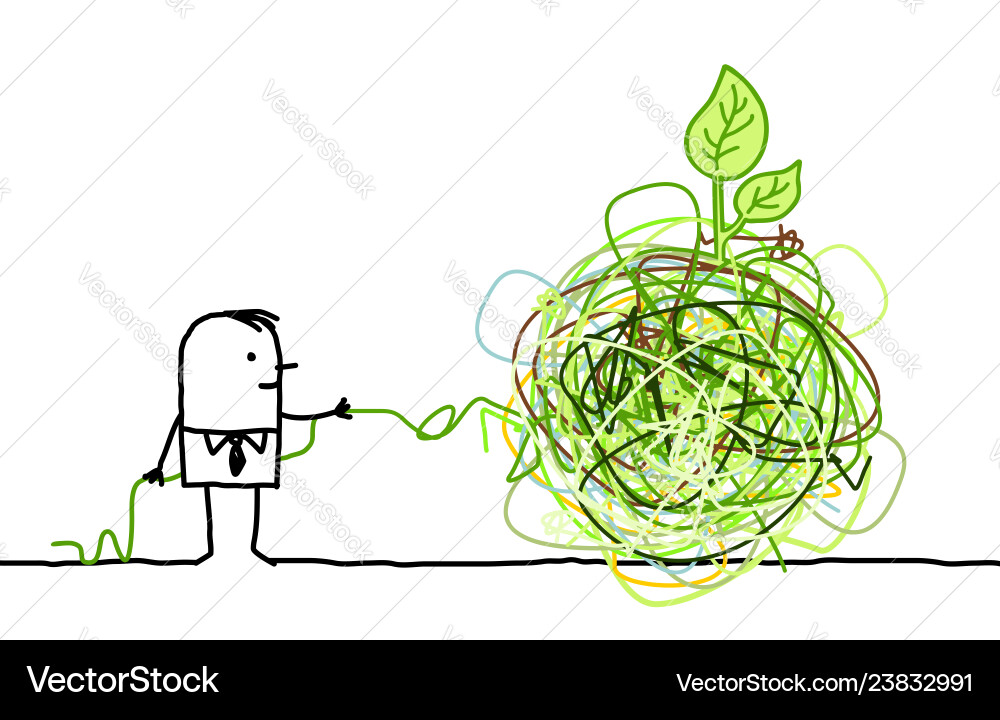 Man Solving a Knot Puzzle Vector Image