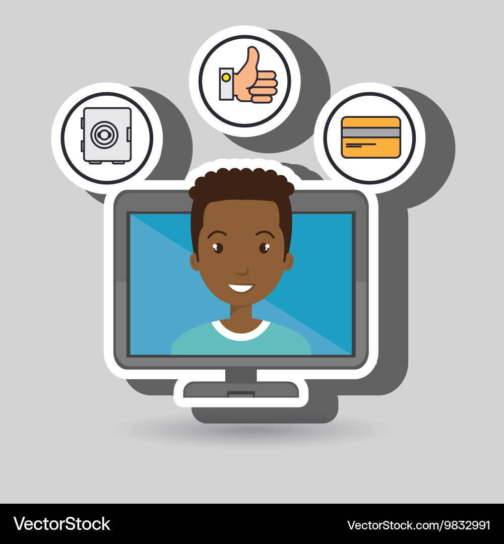 Man with hand card and screen isolated icon design vector image