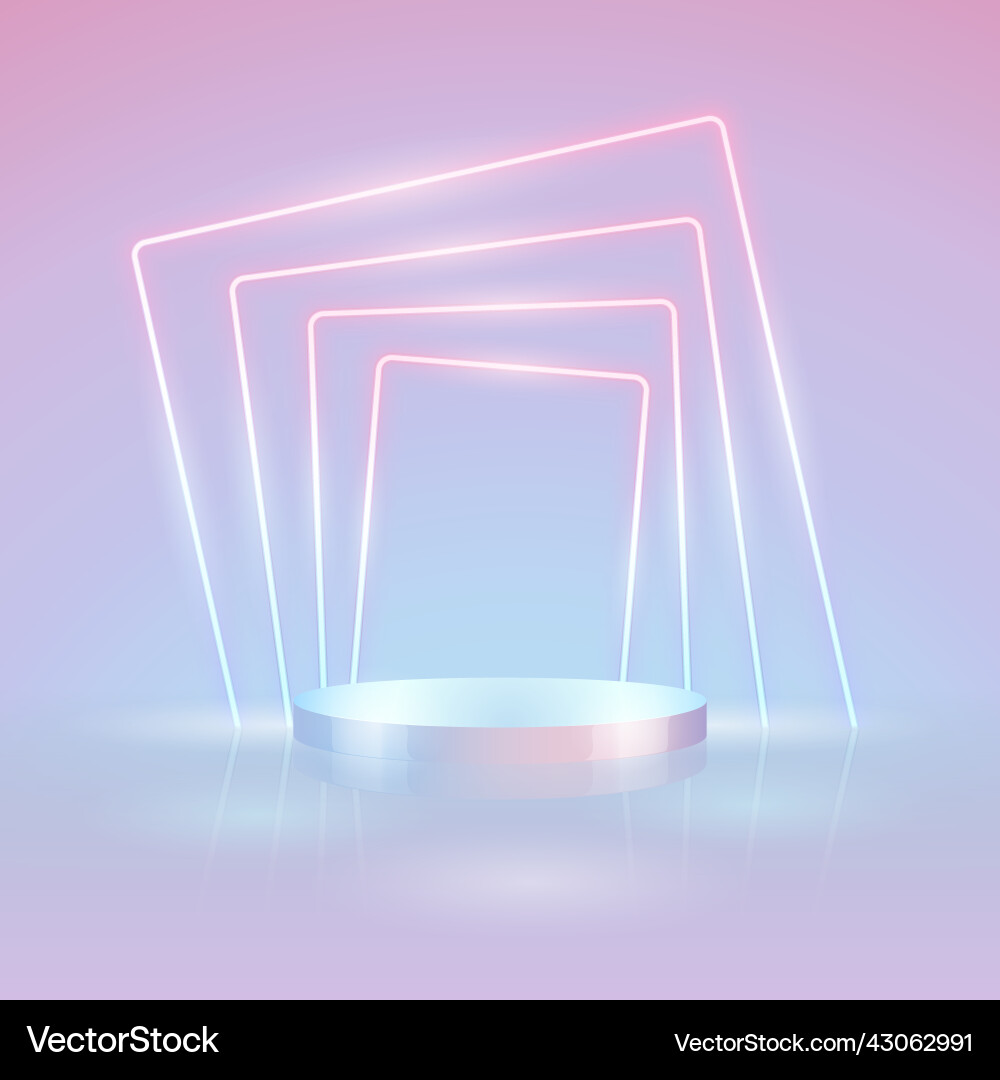 Podium with light rectangular neon frame Podium with light rectangular neon frame vector image