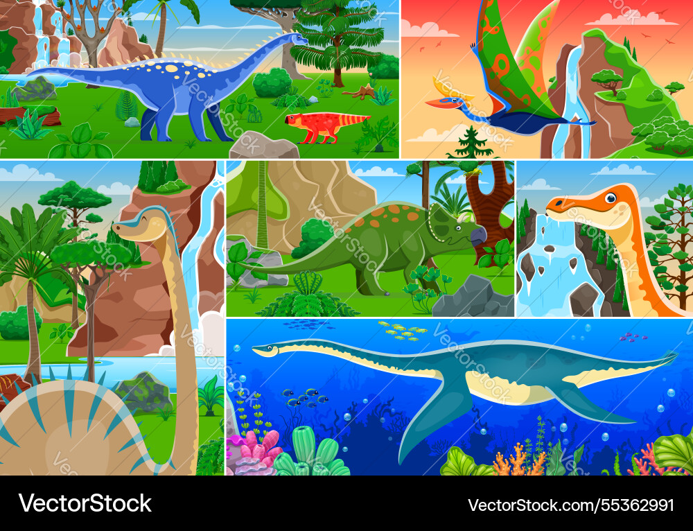 Prehistoric dinosaur reptile characters collage Prehistoric dinosaur reptile characters collage vector image
