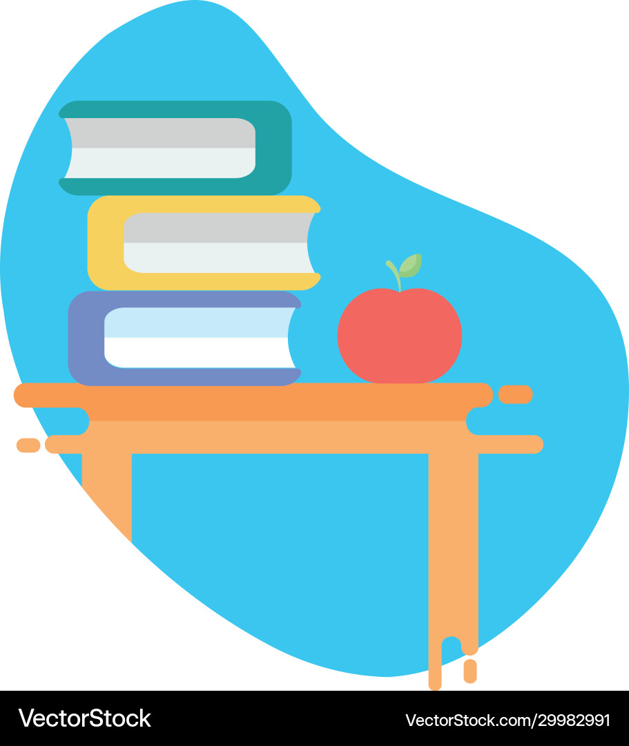 School books and apple over table flat block style vector image