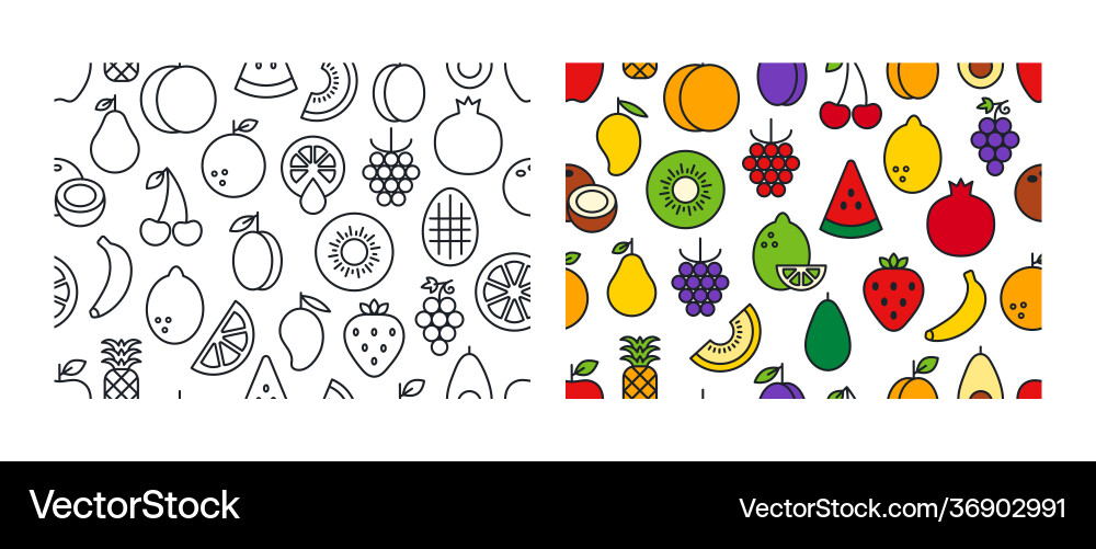 Set seamless patterns with fruits Vector Image