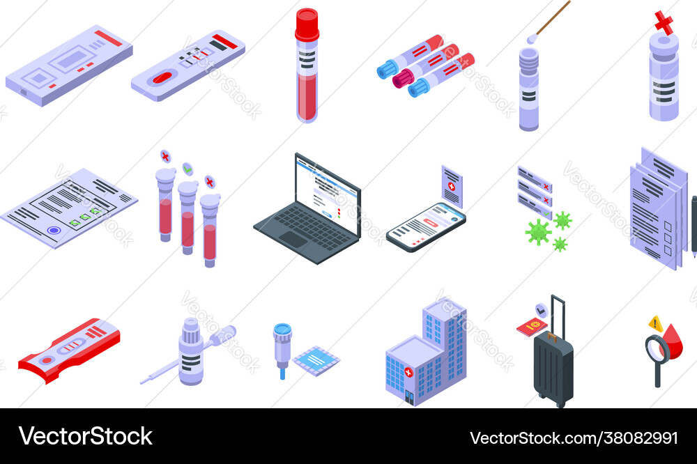 Test result icons set isometric style Vector Image