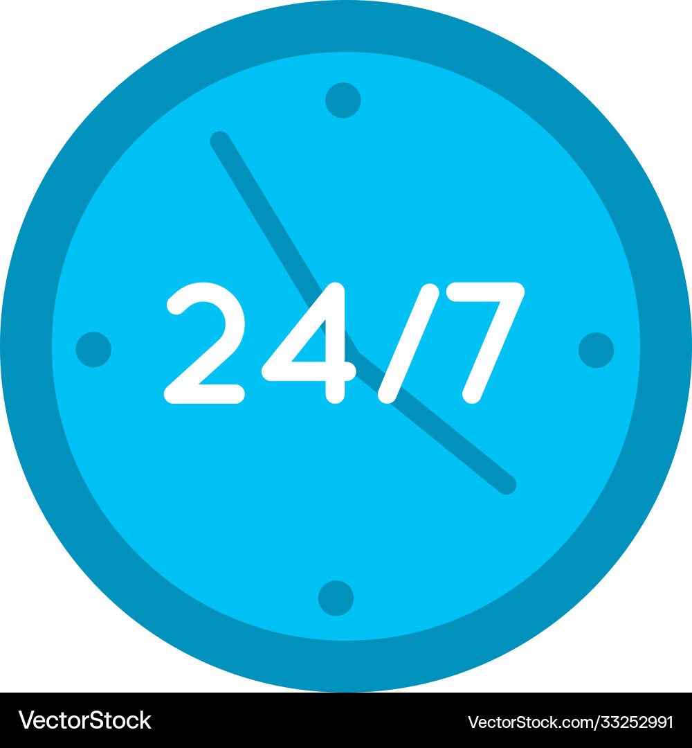 Time clock with 24-7 symbol line and fill style vector image