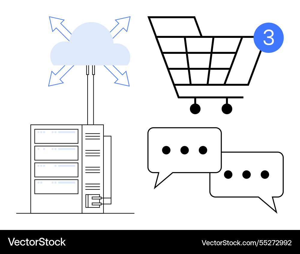 Cloud data server connected to shopping cart Vector Image