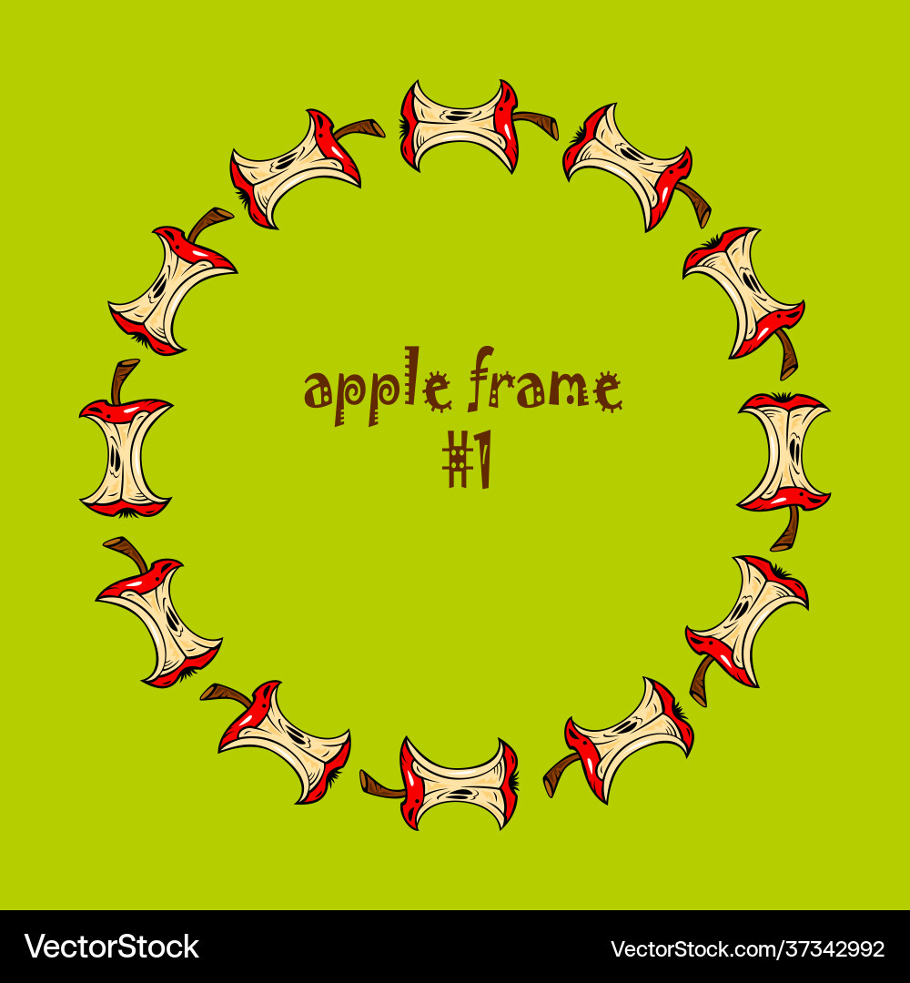 Colored circle frame with apple core on green Colored circle frame with apple core on green vector image