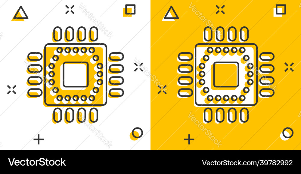 Computer cpu icon in comic style circuit board Computer cpu icon in comic style circuit board vector image