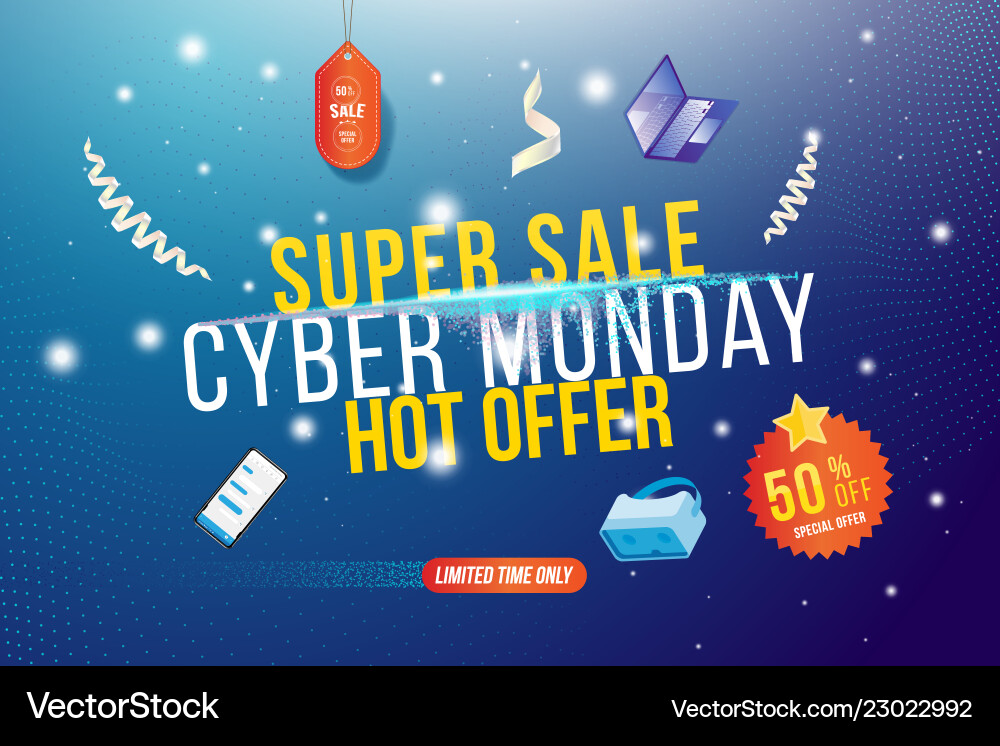 Cyber monday web banner for sale with digital vector image