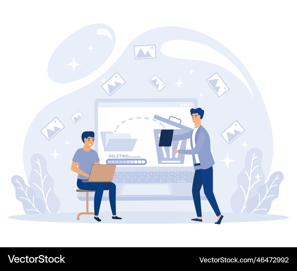 Delete concept tiny people deleting data flat vector image