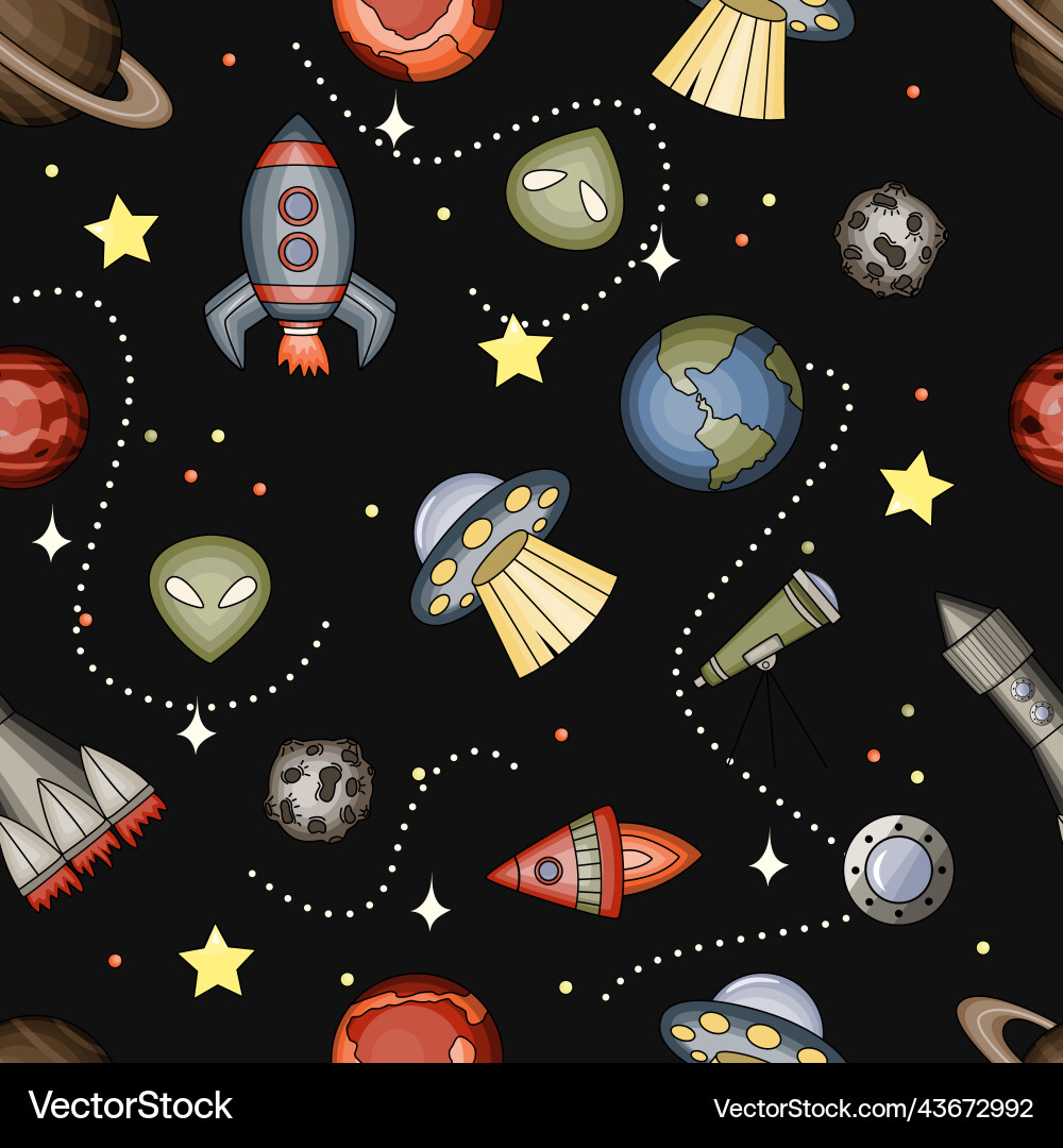 Doodle seamless pattern with space theme planets Doodle seamless pattern with space theme planets vector image