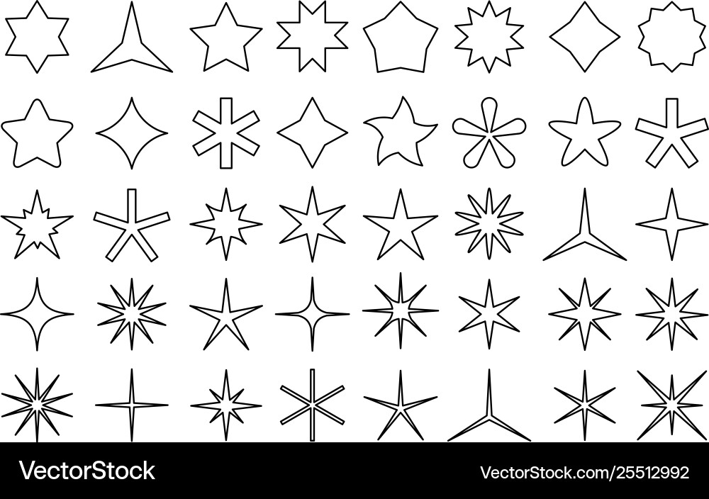 Line Star Icons - Celestial Shapes Vector Image