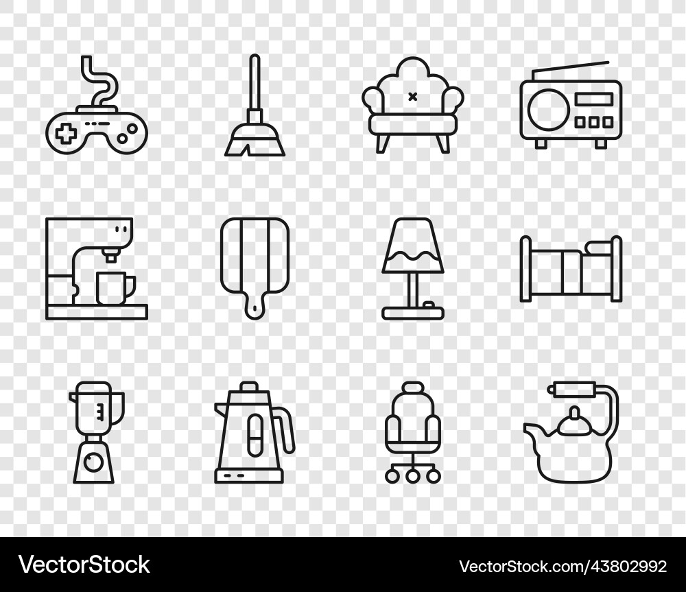 Set line blender kettle with handle sofa Set line blender kettle with handle sofa Vector Image