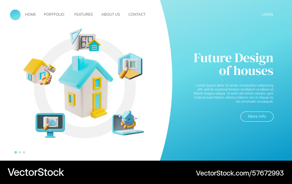 3d website interface with house model and tools 3d website interface with house model and tools Vector Image