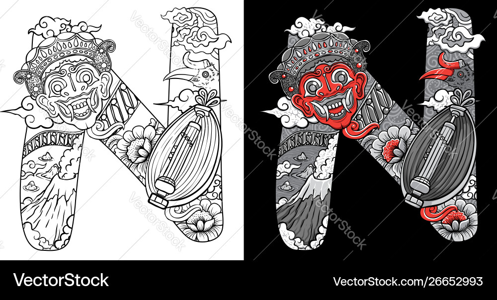 Custom font doodles mask and sasando Custom font doodles mask and sasando vector image