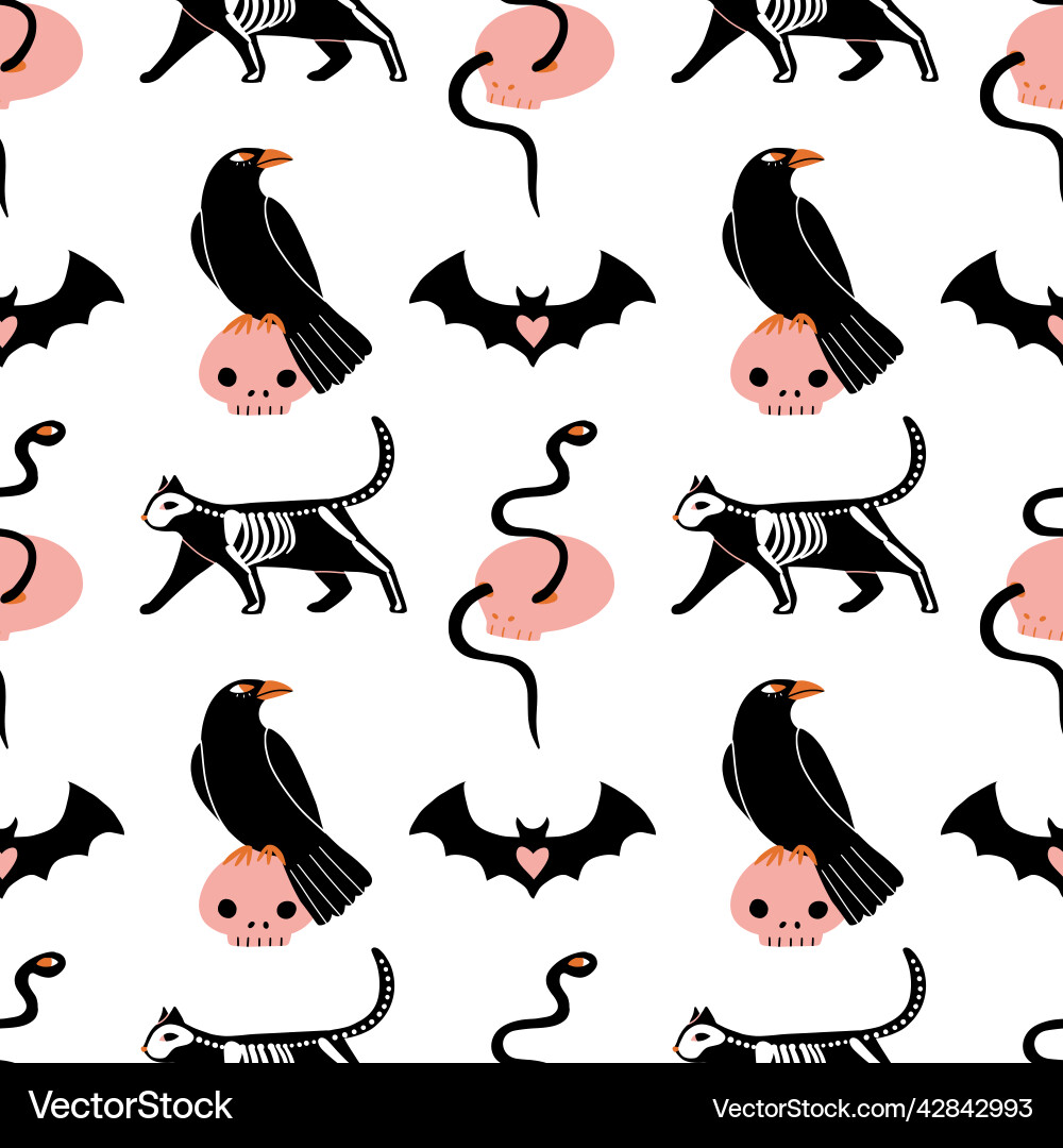 Dark magic seamless pattern with raven skull Dark magic seamless pattern with raven skull vector image