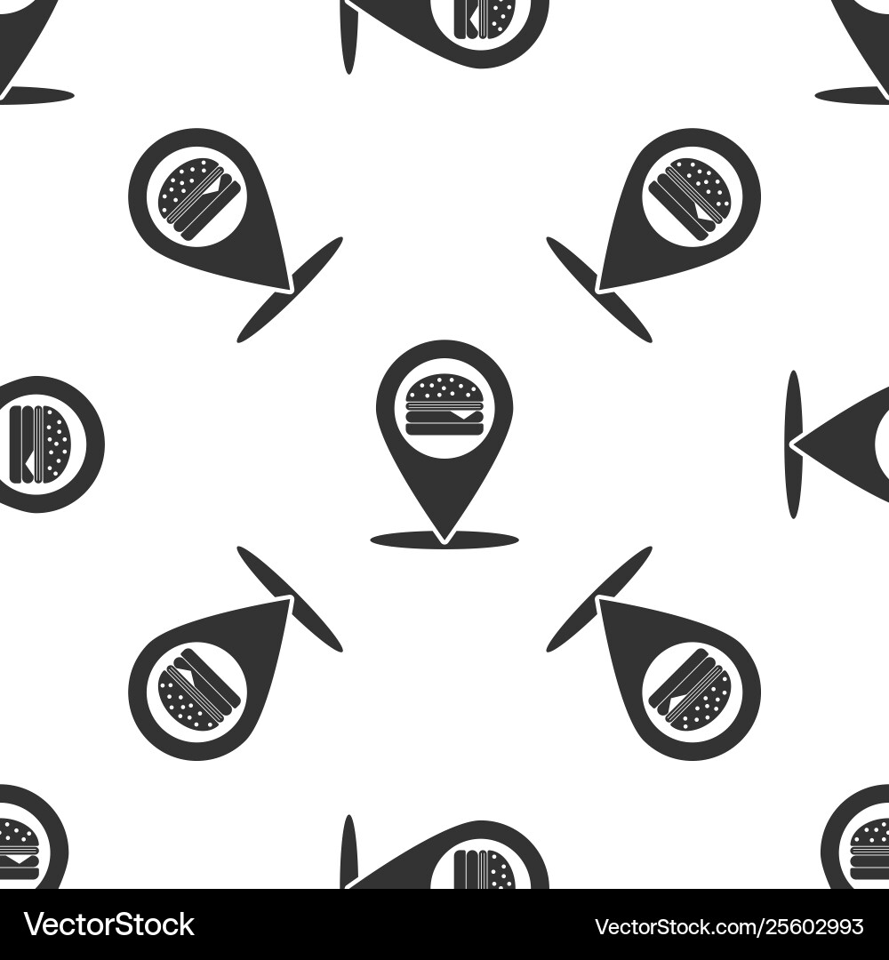 Grey map pointer with fast food burger icon vector image