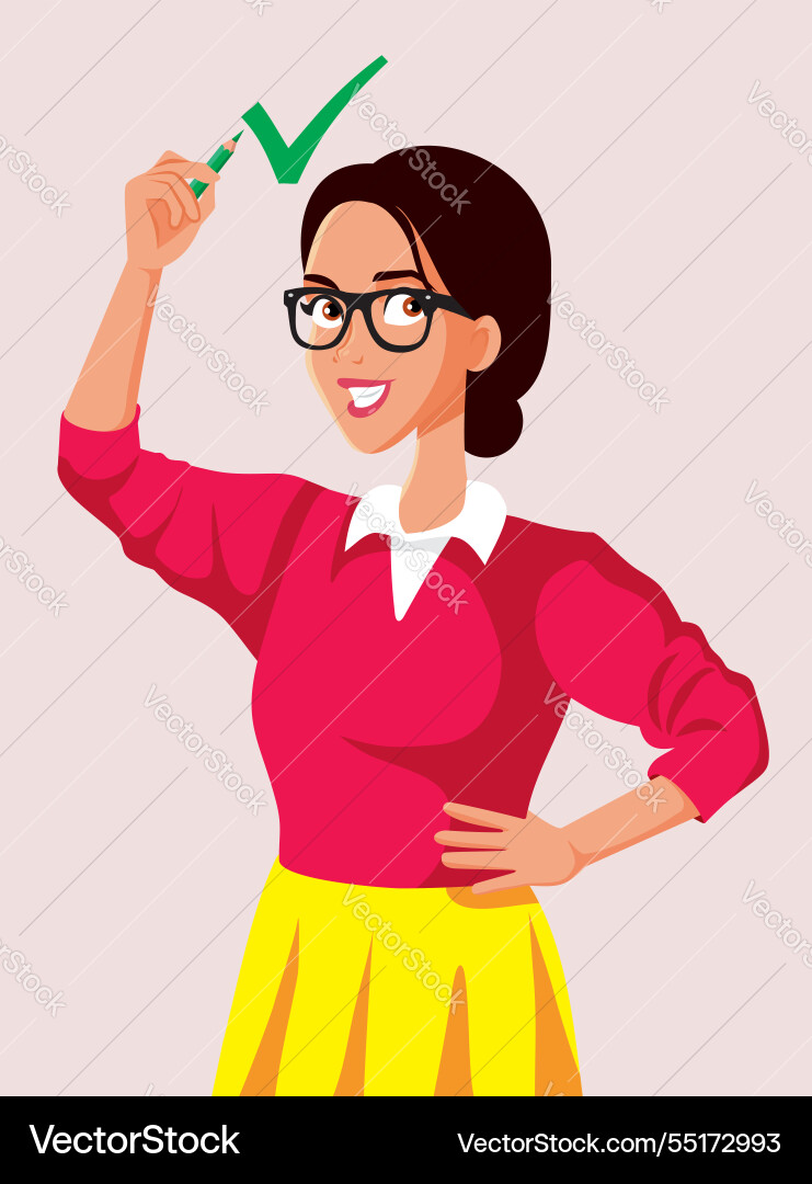 Office worker making a check mark with pen Office worker making a check mark with pen vector image