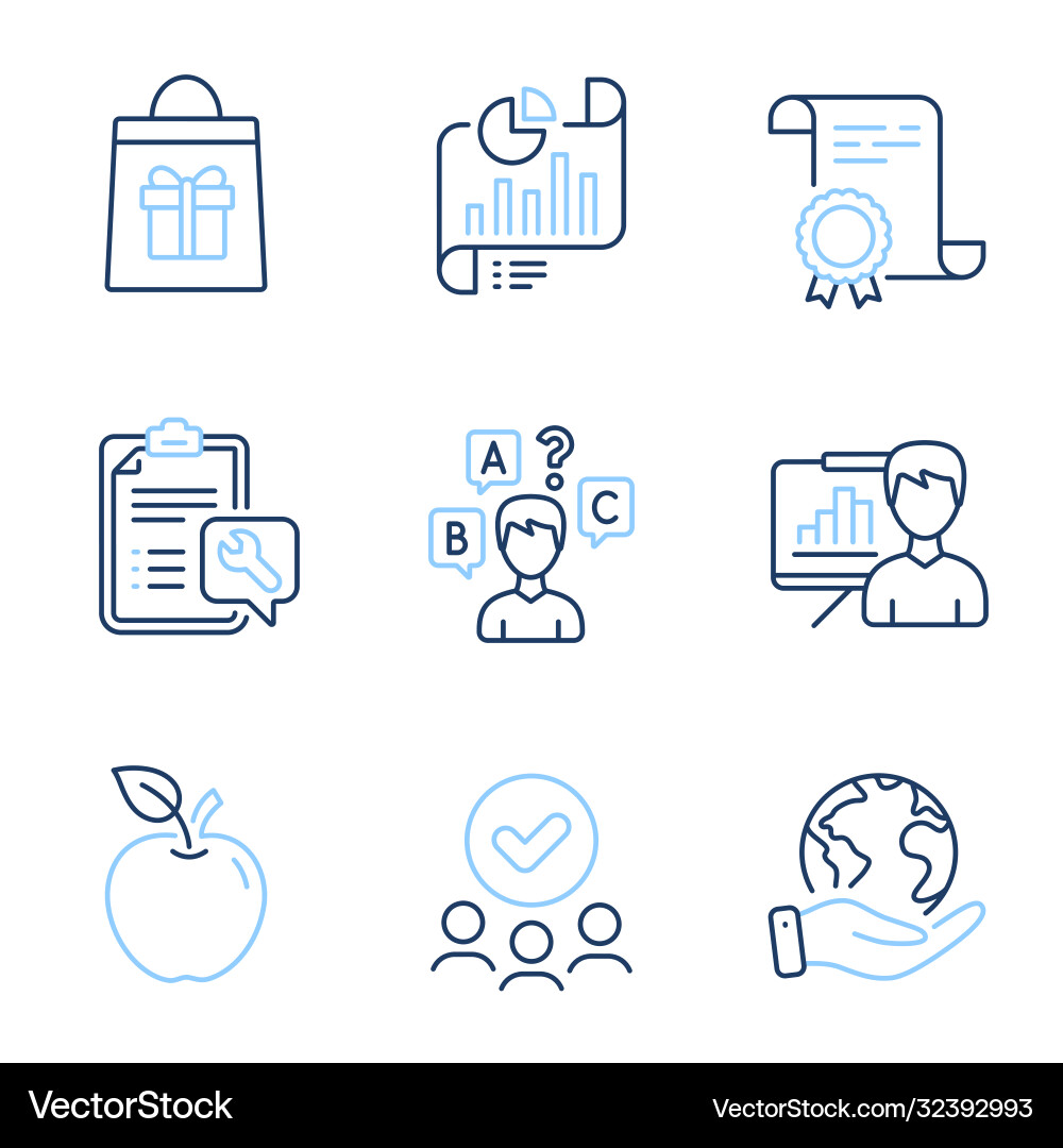 Report document quiz test and spanner icons set Report document quiz test and spanner icons set vector image