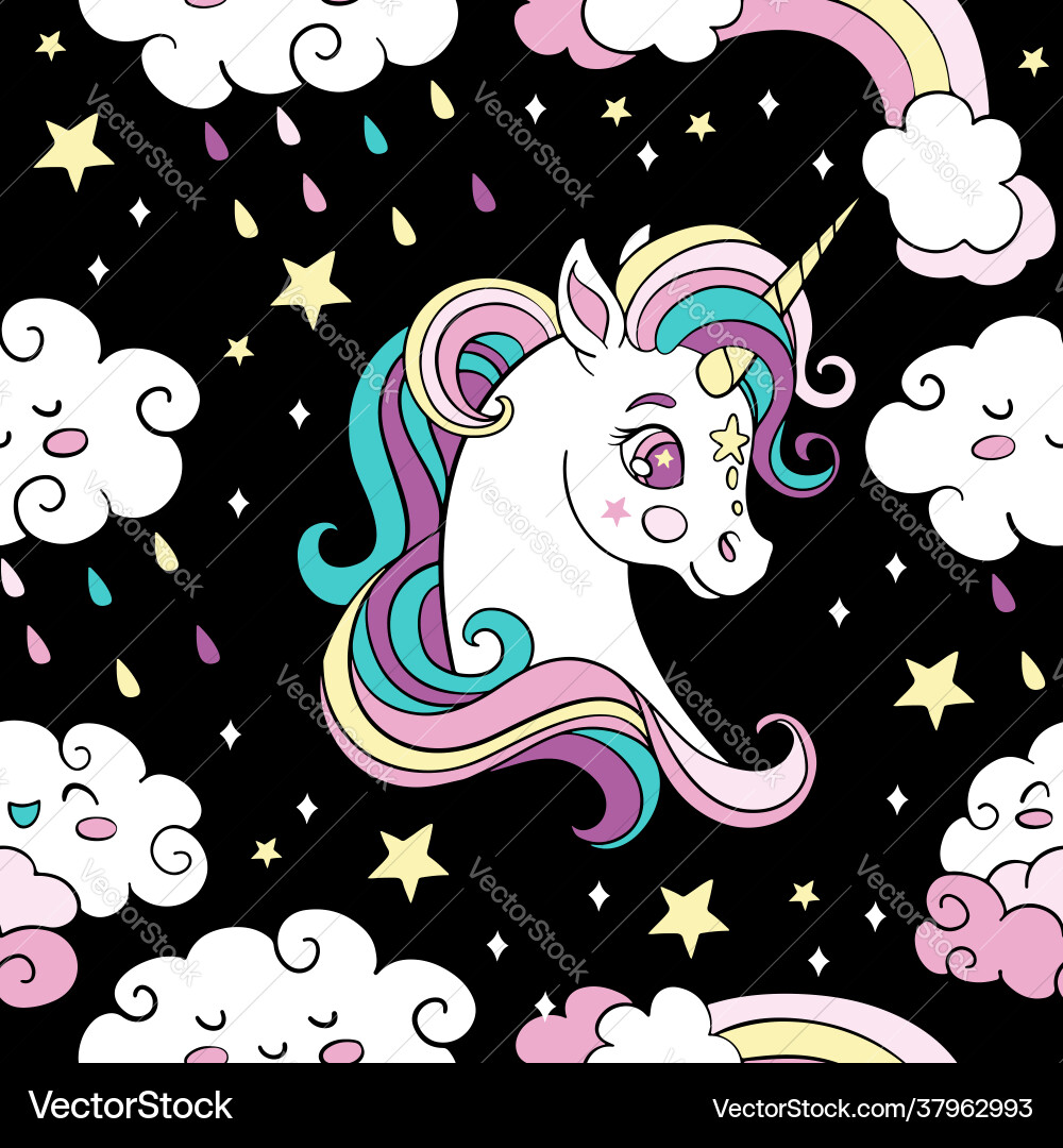Seamless pattern with heads unicorn and clouds Seamless pattern with heads unicorn and clouds vector image