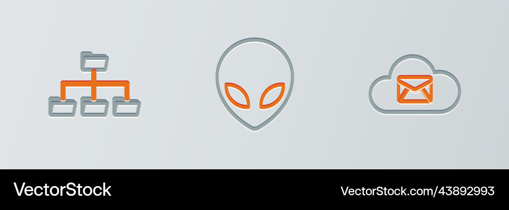 Set line cloud mail server folder tree and alien Set line cloud mail server folder tree and alien vector image