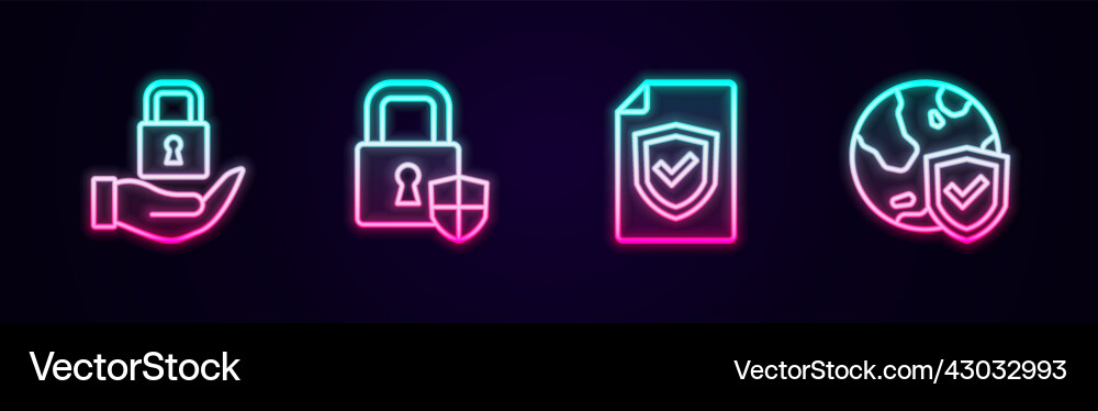 Set line lock shield security with contract Set line lock shield security with contract Vector Image